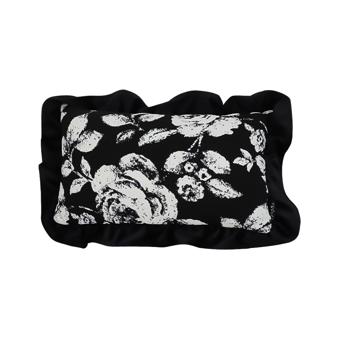 SOGA 30x50 Rectangular Rustic Black Floral Ruffle Pillow Cover