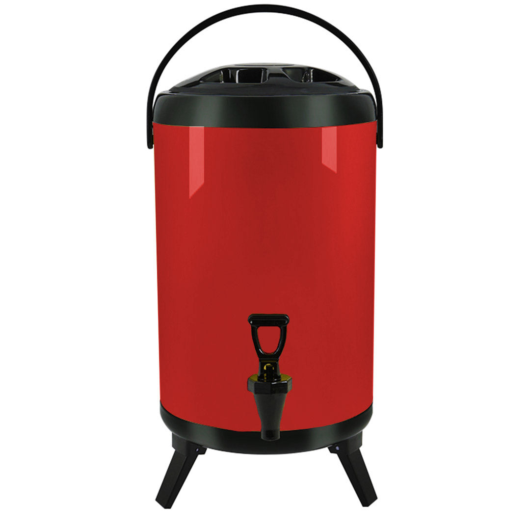 SOGA 2.1 Gal Stainless Steel Insulated Milk Tea Barrel Hot and Cold Beverage Dispenser Container with Faucet Red