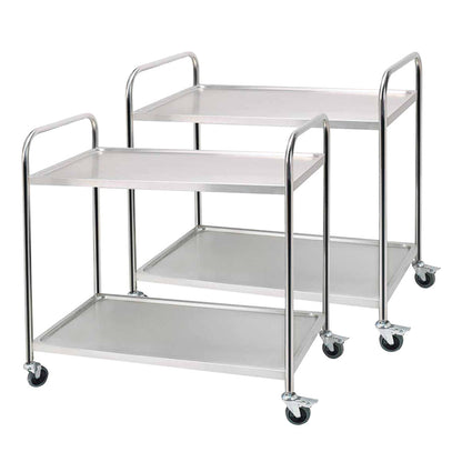 SOGA 2X 2 Tier 86x54x94cm Stainless Steel Kitchen Dinning Food Cart Trolley Utility Round Large