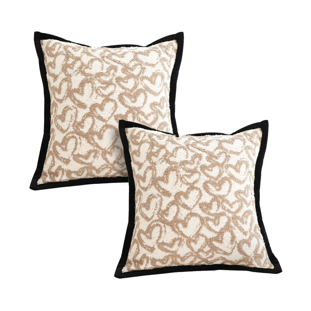 SOGA 2X 45cm Heart Patterned Off-White Square Pillowcase with Black Trim