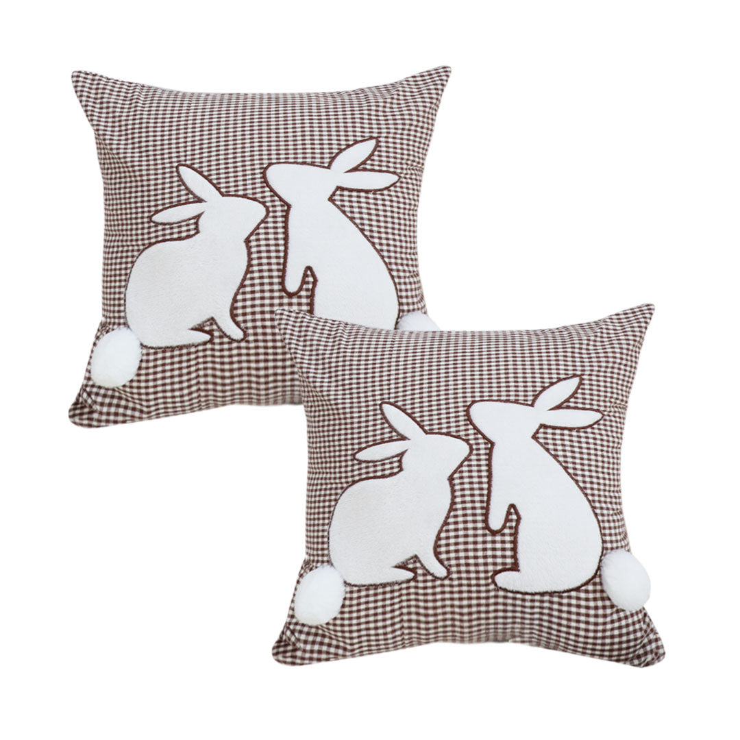 SOGA 2X 45cm Brown Gingham Bunny Pillowcase