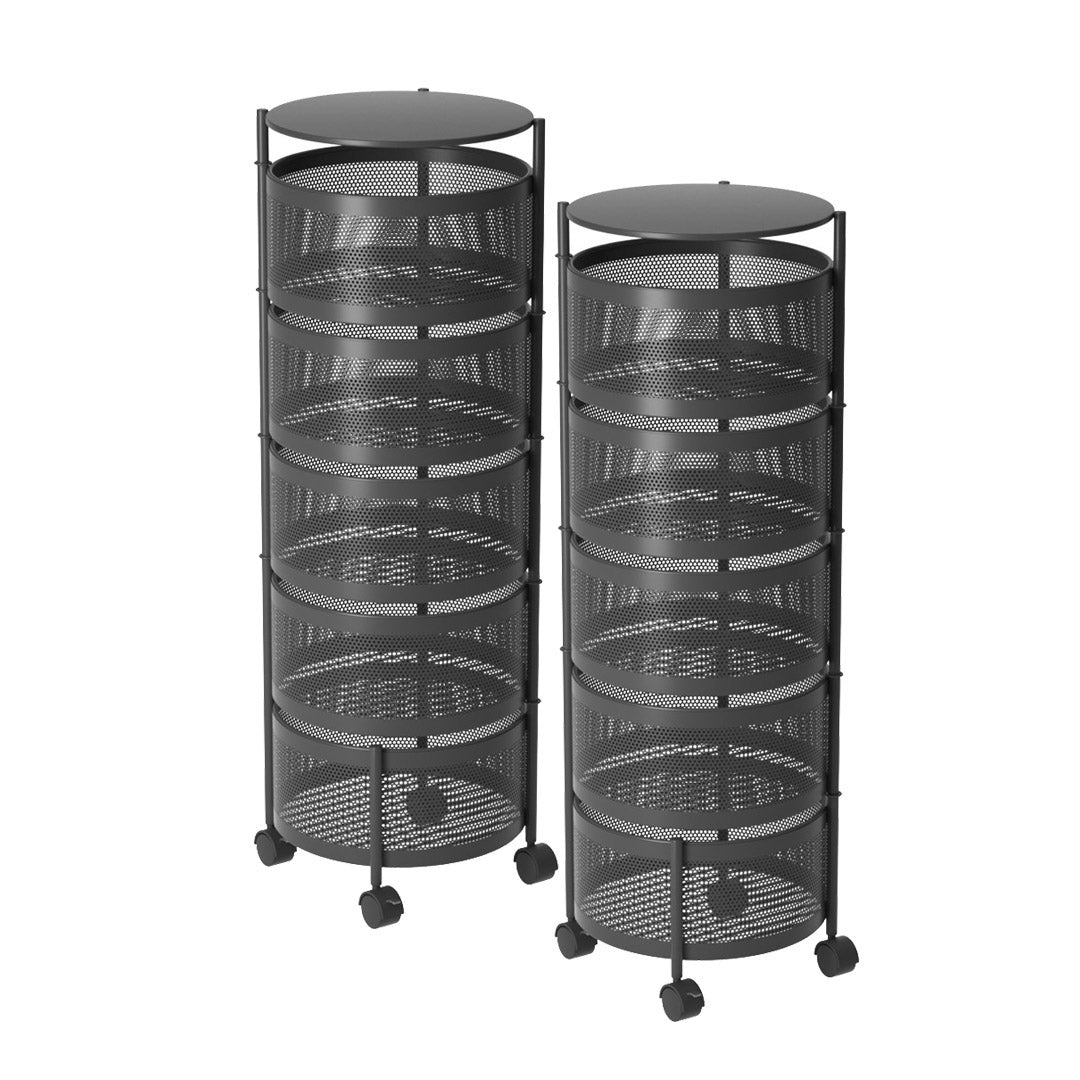 SOGA 2X 5 Tier Steel Round Rotating Kitchen Cart Multi-Functional Shelves Portable Storage Organizer with Wheels