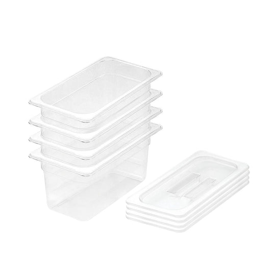 SOGA 100mm Clear Gastronorm GN Pan 1/3 Food Tray Storage Bundle of 4 with Lid