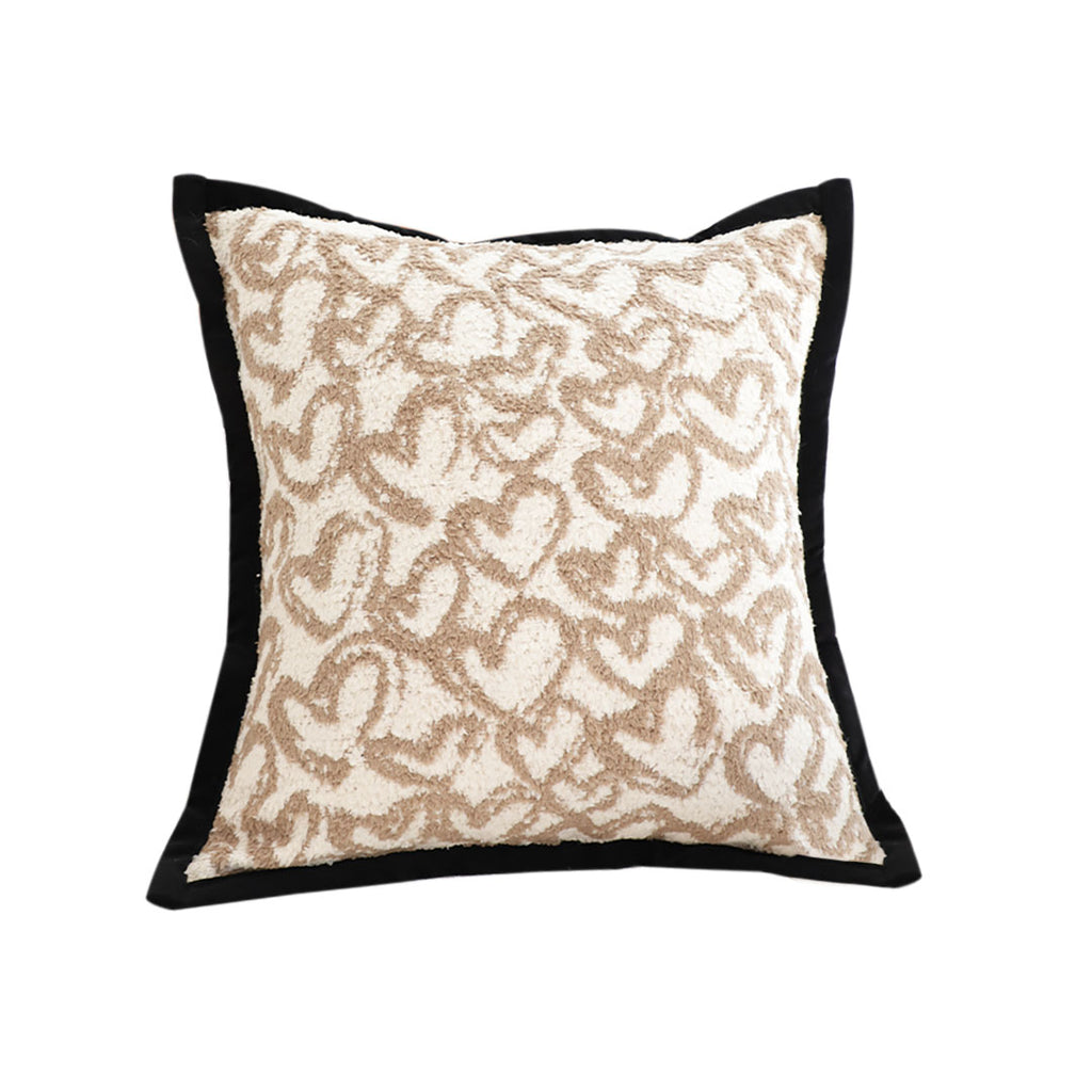 SOGA 45cm Heart Patterned Off-White Square Pillowcase with Black Trim