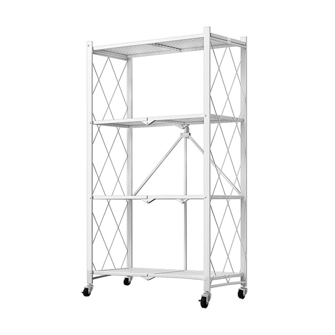 SOGA 4 Tier Steel White Foldable Kitchen Cart Multi-Functional Shelves Portable Storage Organizer with Wheels