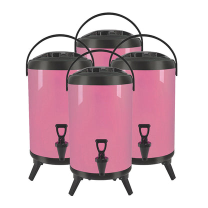 SOGA 4X 16L Stainless Steel Insulated Milk Tea Barrel Hot and Cold Beverage Dispenser Container with Faucet Pink