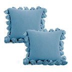 SOGA 2X 45cm Sky Blue Textured Pillowcase with Pom-Pom Trim – Coastal Decorative Cushion Covers