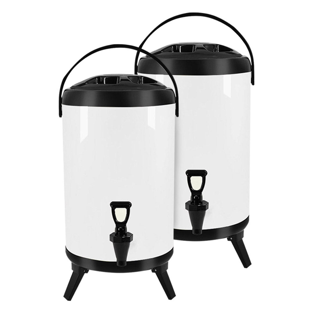 SOGA 2X 4.2 Gal Stainless Steel Insulated Milk Tea Barrel Hot and Cold Beverage Dispenser Container with Faucet White