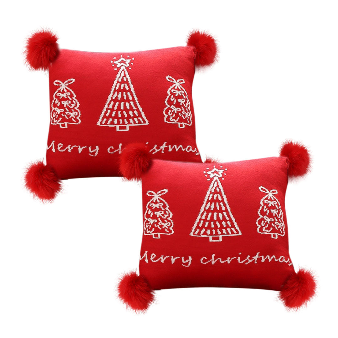 SOGA 2X 45cm Whimsical Red Christmas Tree Pillowcase