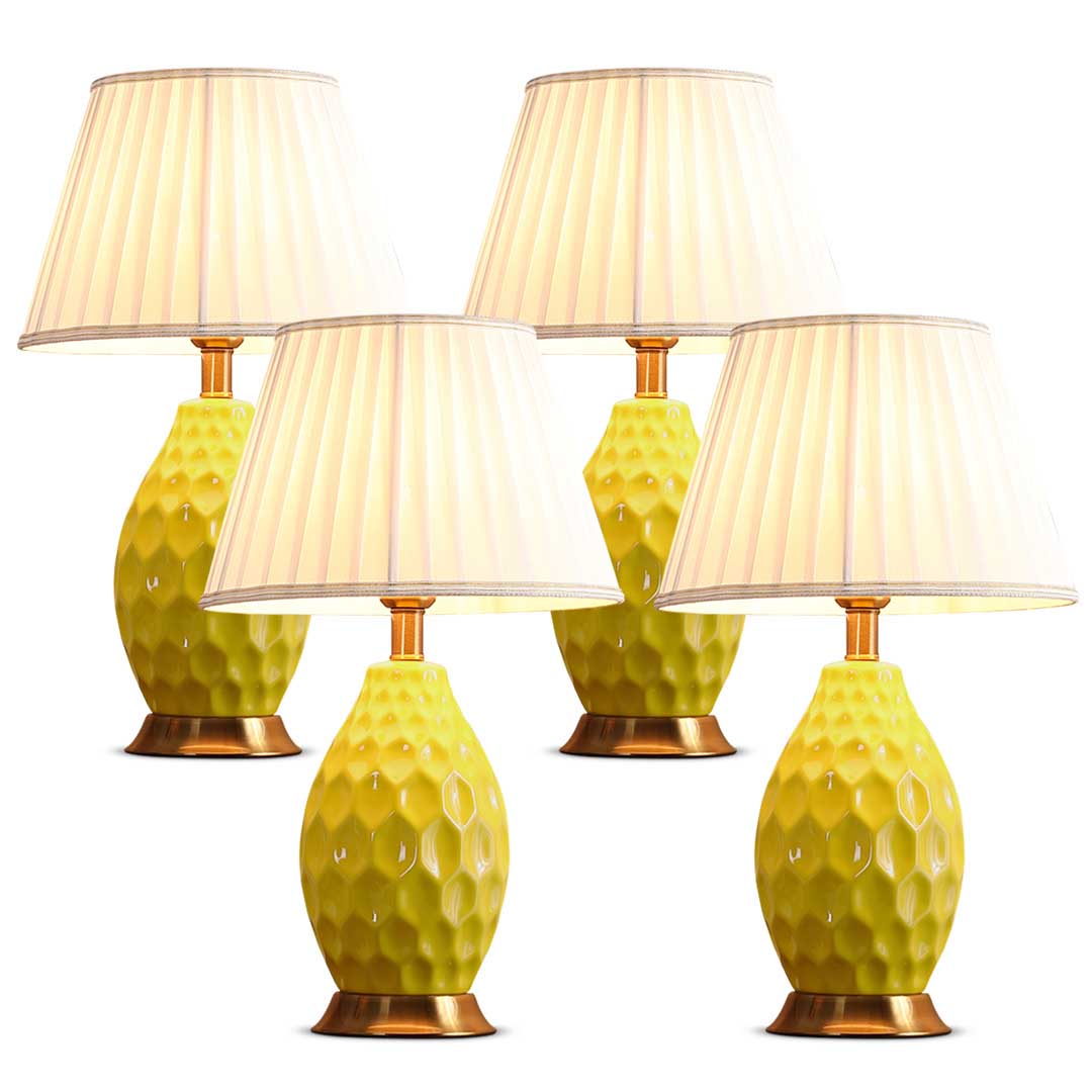 SOGA 4X Textured Ceramic Oval Table Lamp with Gold Metal Base Yellow