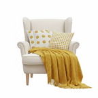 SOGA Yellow Diamond Throw with Tassels + Retro Daisy & Polka Dot Pillowcases – Cozy Home Decor Set