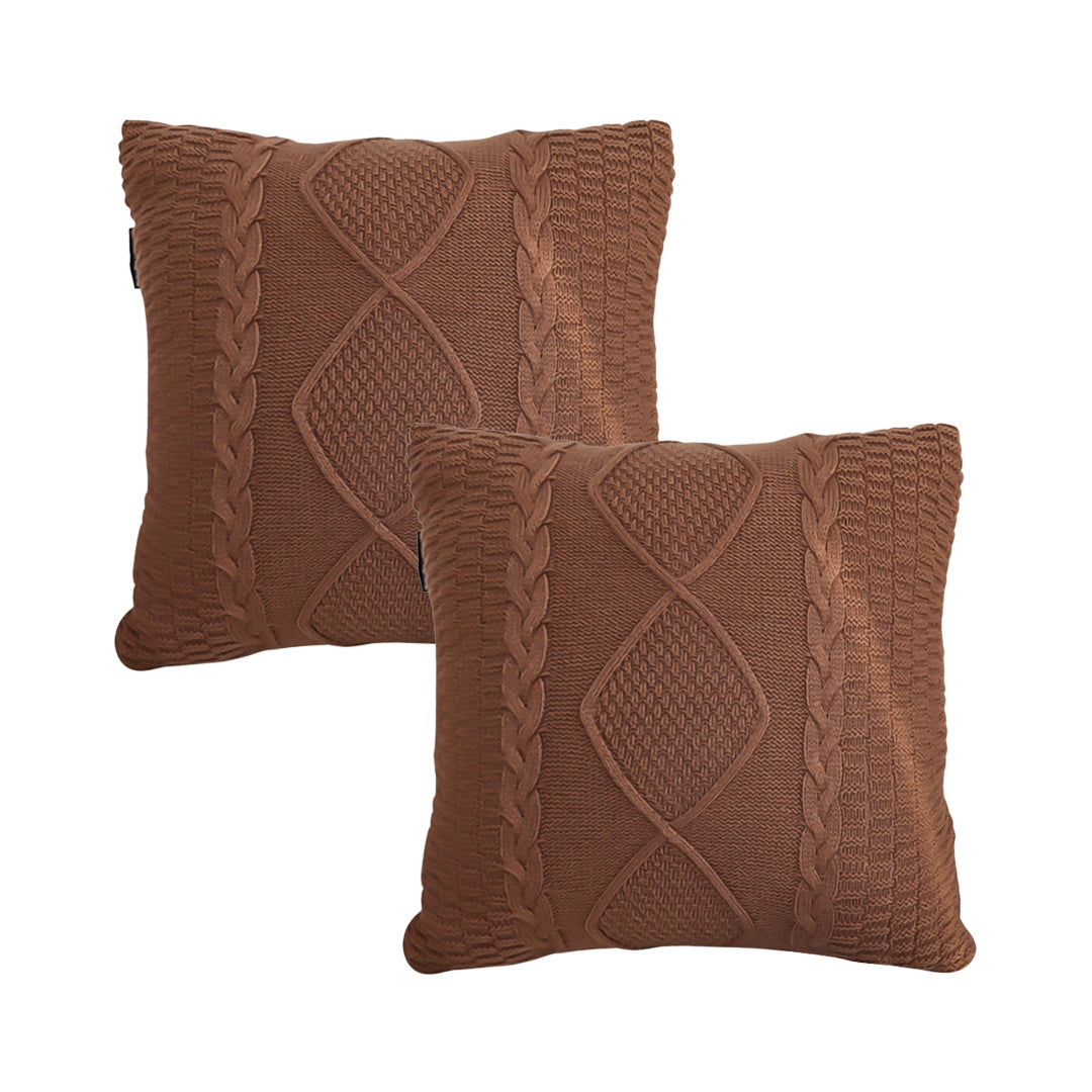 SOGA 2x Brown Cable Knit Pillowcase –45cm Diamond Pattern Cozy Pillow Covers