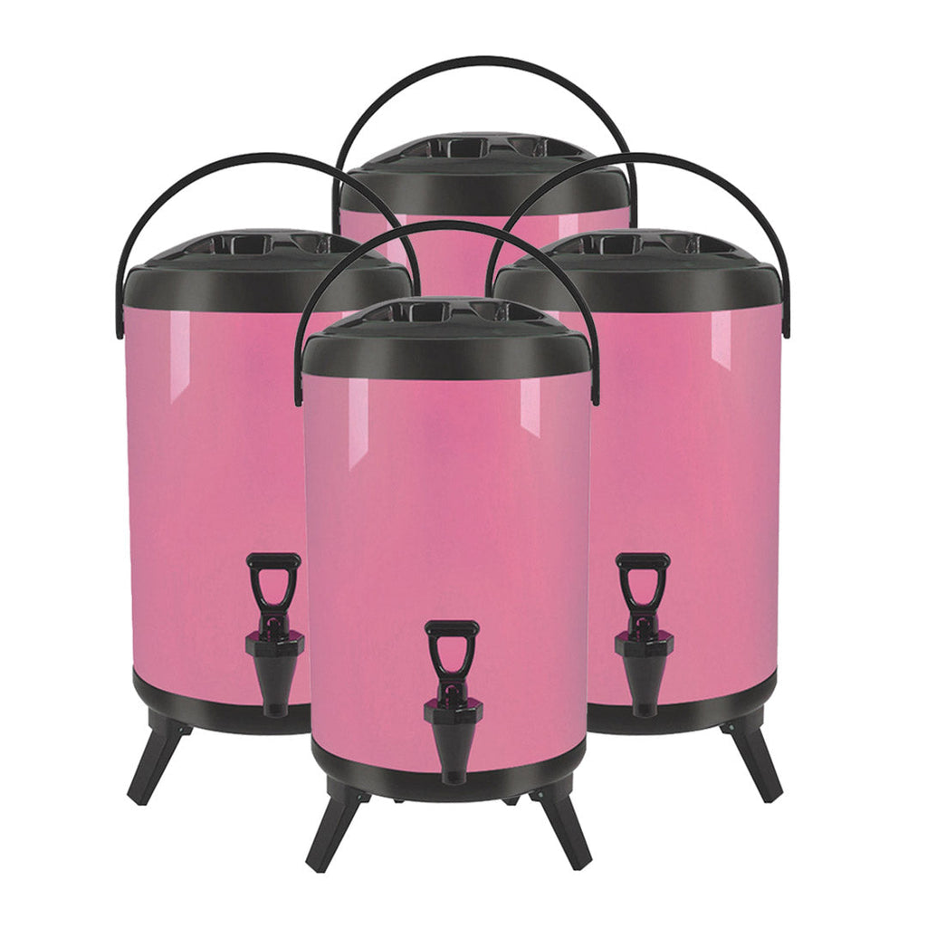 SOGA 4X 3.2 Gal Stainless Steel Insulated Milk Tea Barrel Hot and Cold Beverage Dispenser Container with Faucet Pink
