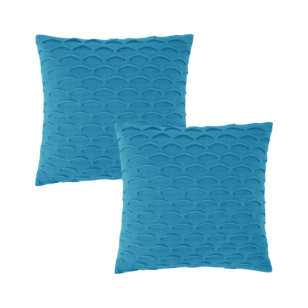SOGA 2X 45cm Turquoise Blue Scalloped Wave Pillowcase – Textured Coastal Cushion Covers for Modern Home Décor