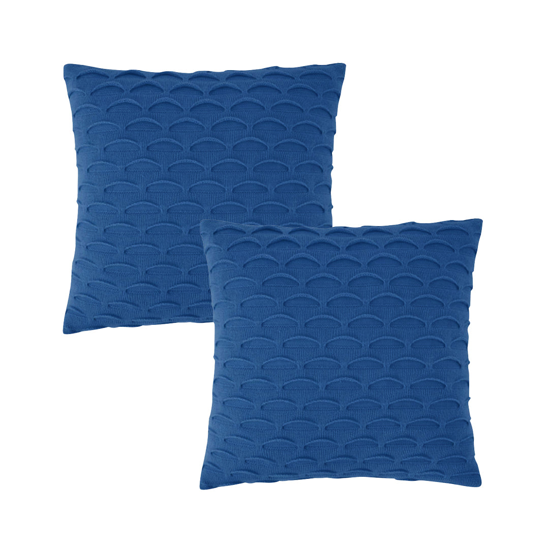 SOGA 2-Pack 45cm Navy Blue Scalloped Wave Pillowcase - Coastal Textured