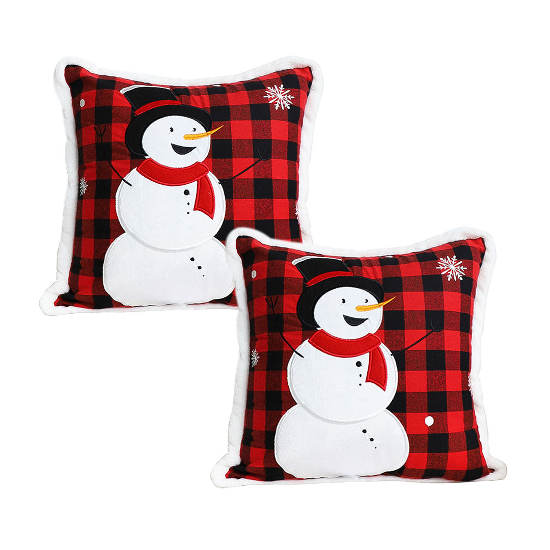 SOGA 2X 45cm Holiday Snowman Decorative Pillow Covers – Red Buffalo Plaid