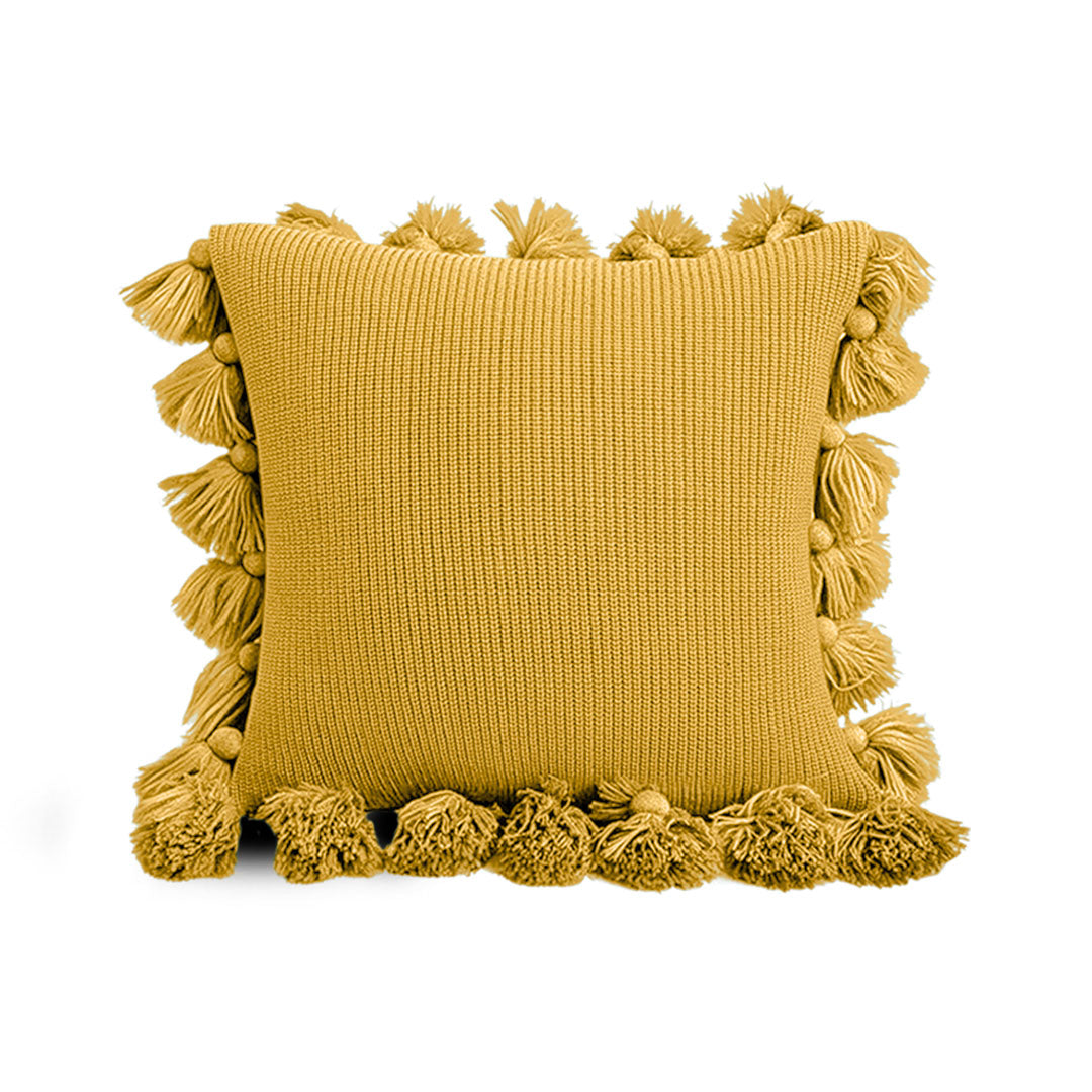 SOGA 45cm Textured Pillowcase with Pom-Pom Trim (Sunny Yellow)