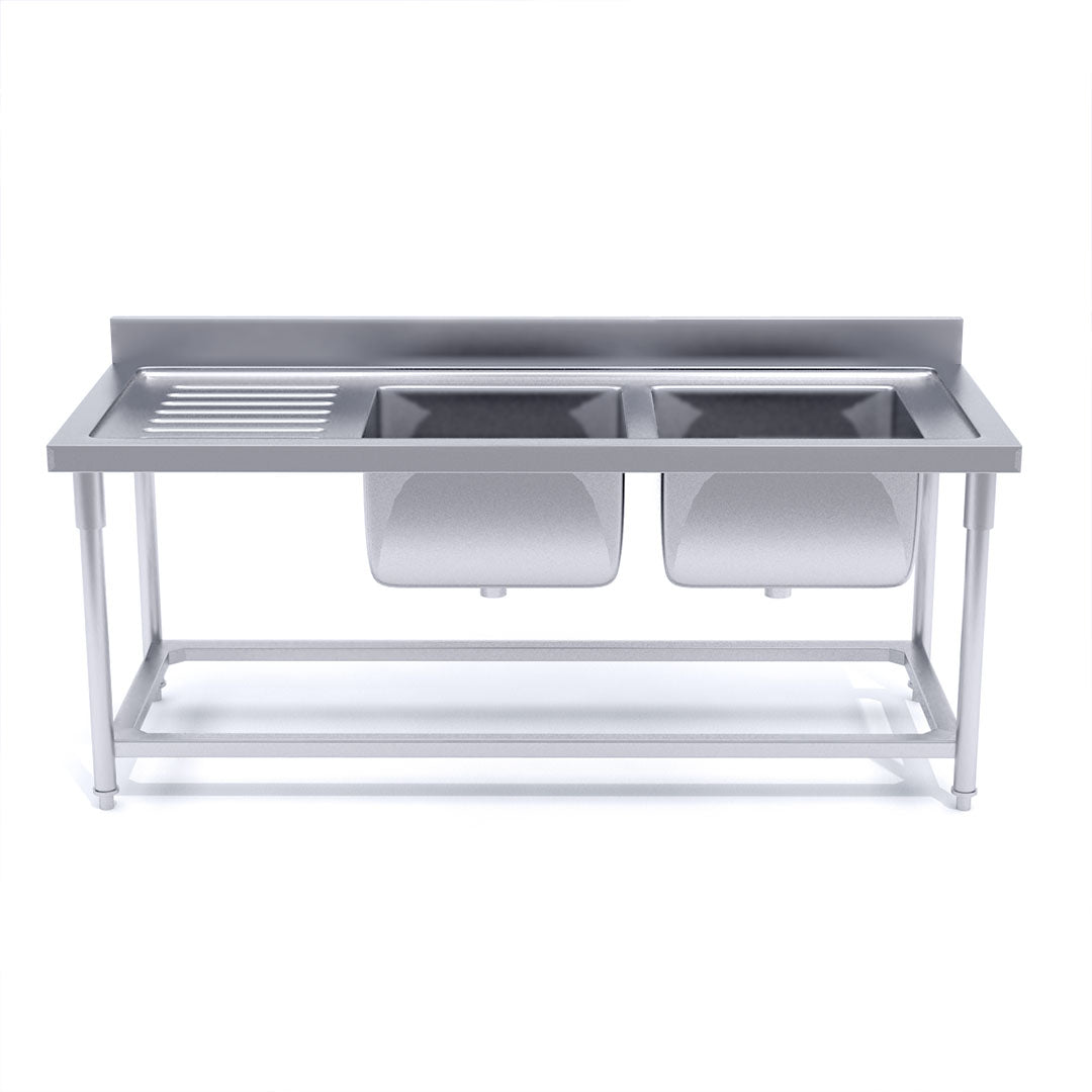 SOGA Stainless Steel Work Bench Right Dual Sink Commercial Restaurant Kitchen Food Prep 160*70*85