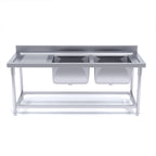 SOGA Stainless Steel Work Bench Right Dual Sink Commercial Restaurant Kitchen Food Prep 160*70*85
