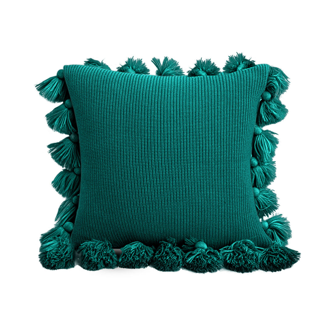 SOGA 45cm Textured Pillowcase with Pom-Pom Trim (Emerald Green)