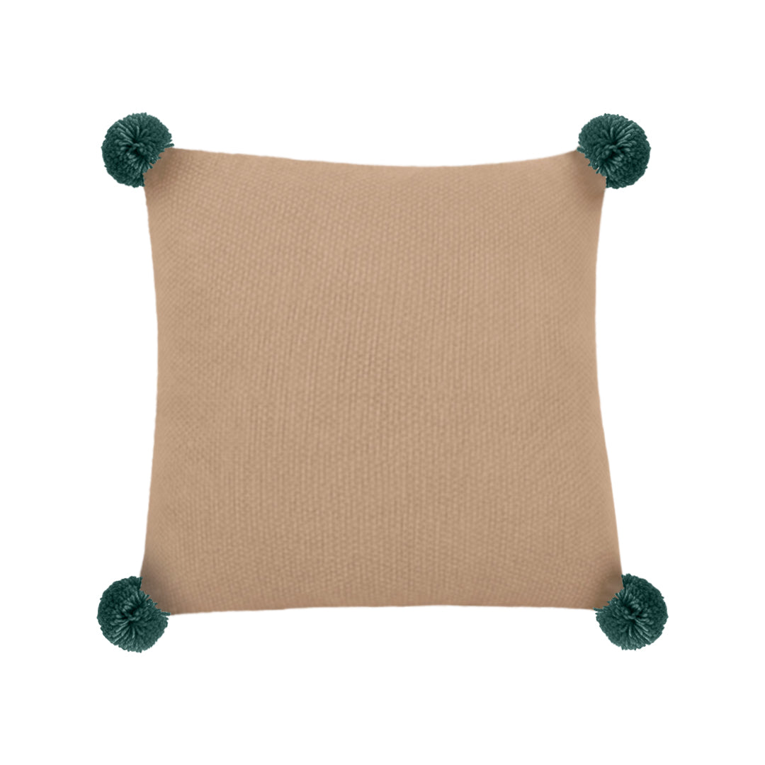 SOGA 45cm Ribbed Knit Pillowcase with Pom-Poms (Warm Beige)