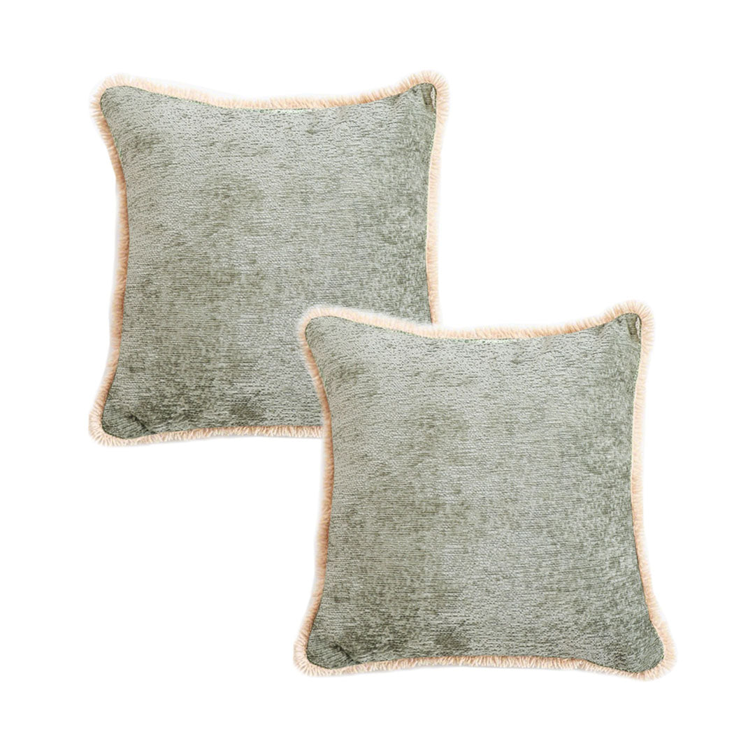 SOGA 2X 45cm Sage Green Velvet Pillowcase with Faux Fur Trim