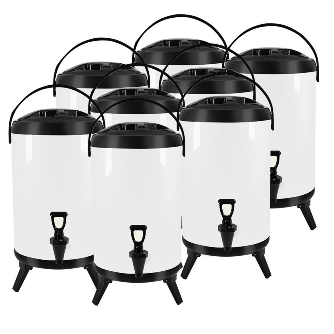 SOGA 8X 2.6 Gal Stainless Steel Insulated Milk Tea Barrel Hot and Cold Beverage Dispenser Container with Faucet White