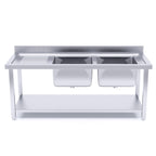SOGA Stainless Steel Work Bench Right Dual Sink Commercial Restaurant Kitchen Food Prep Table 160*70*85