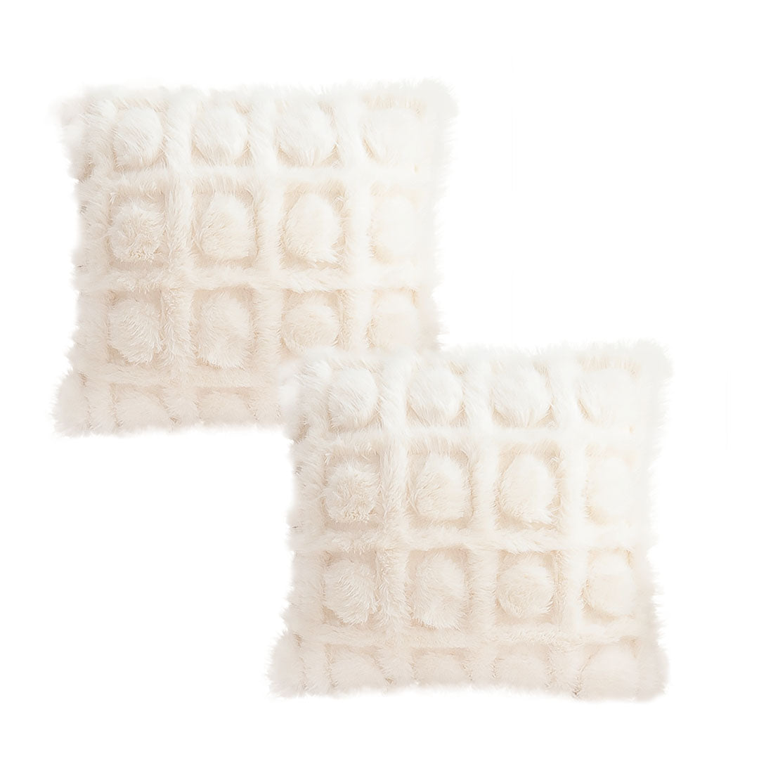 SOGA 2X 45cm Cream Pom-Pom Grid Pillowcase