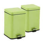 SOGA 2X Foot Pedal Stainless Steel Rubbish Recycling Garbage Waste Trash Bin Square 6L Green
