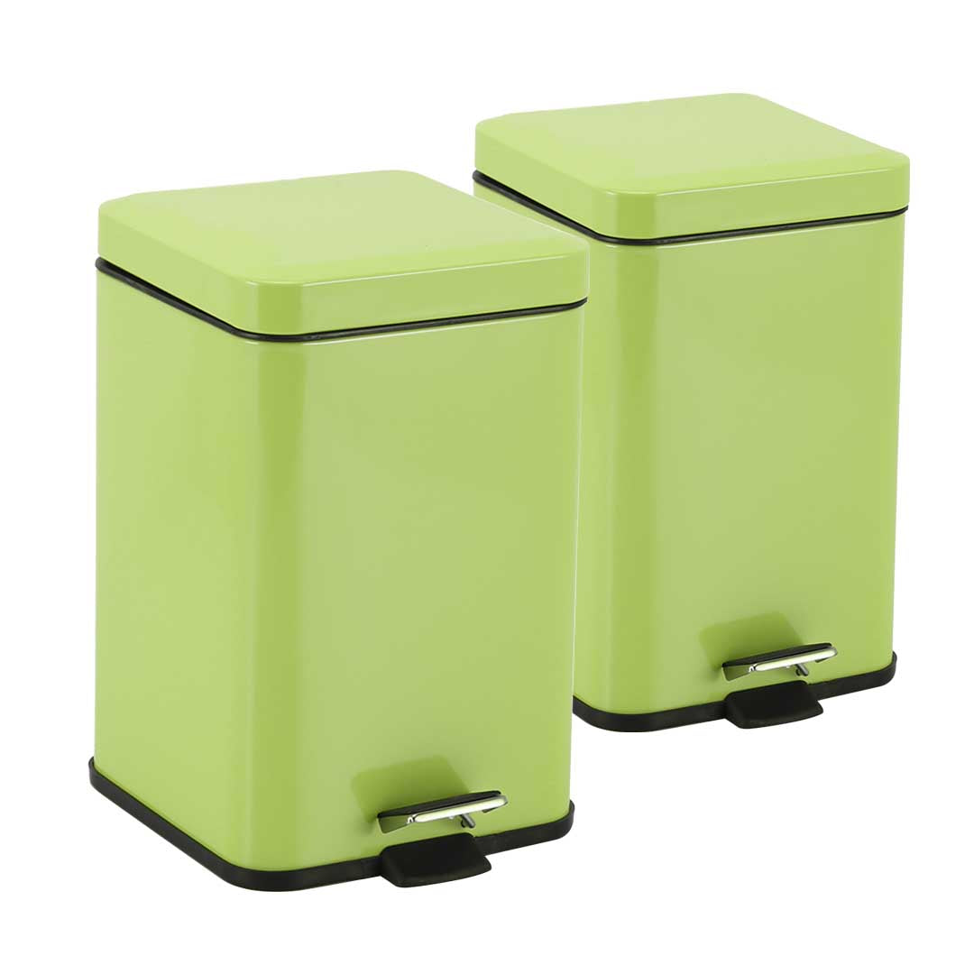 SOGA 2X Foot Pedal Stainless Steel Rubbish Recycling Garbage Waste Trash Bin Square 6L Green