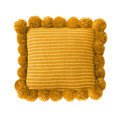SOGA 45cm Mustard Yellow Ribbed Pillow Cover with Pom Poms