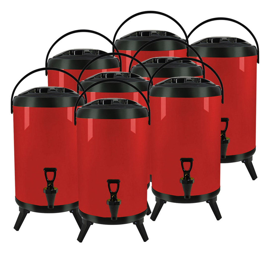 SOGA 8X 2.1 Gal Stainless Steel Insulated Milk Tea Barrel Hot and Cold Beverage Dispenser Container with Faucet Red