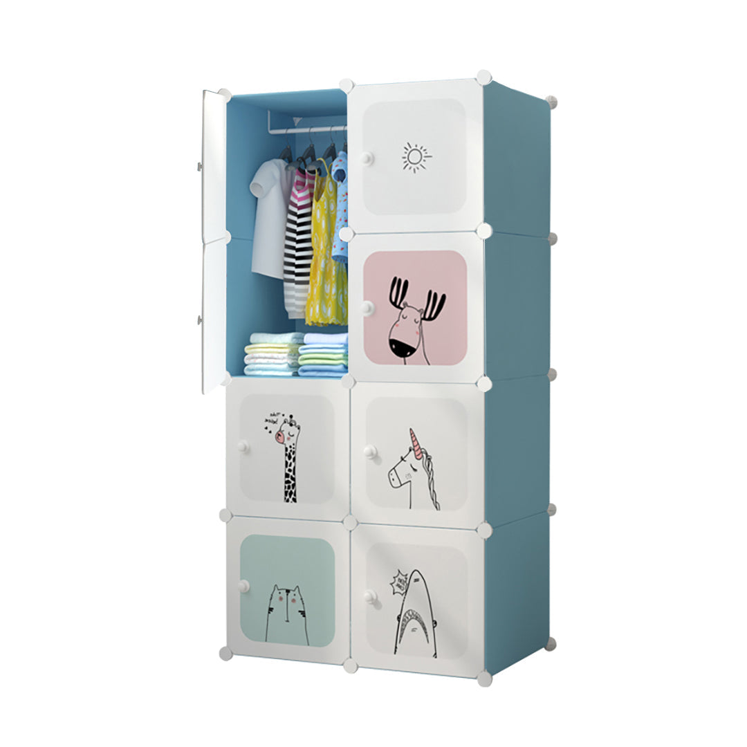 SOGA 8 Cubes Blue Portable Wardrobe Divide-Grid Modular Storage Organiser Foldable Closet