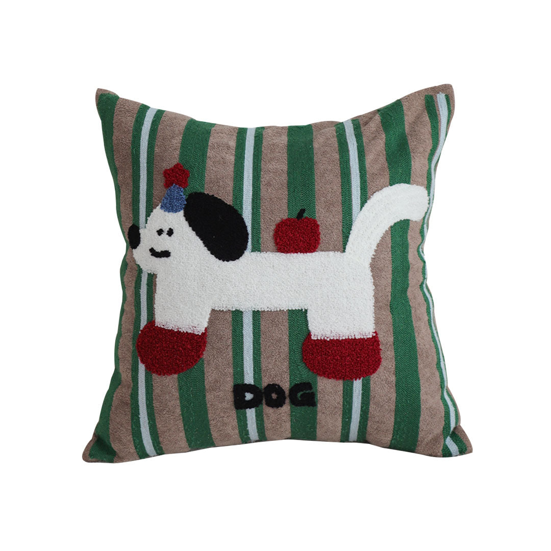 SOGA 45cm Cute Dog Print Green Red White Striped Polyester Decorative Pillowcase