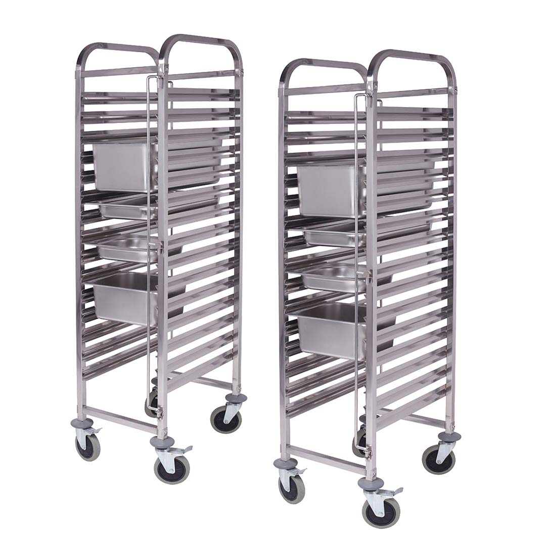 SOGA 2x Gastronorm Trolley 15 Tier Stainless Steel Bakery Trolley Suits GN 1/1 Pans