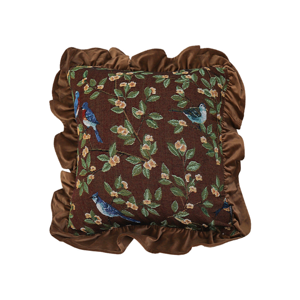 SOGA 45cm “Enchanted Garden” Bird & Floral Ruffled Throw Pillowcase