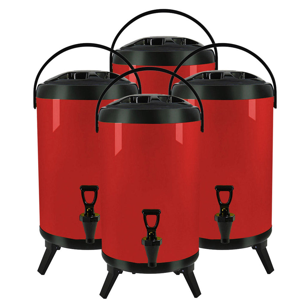 SOGA 4X 3.7Gal Stainless Steel Insulated Milk Tea Barrel Hot and Cold Beverage Dispenser Container with Faucet Red