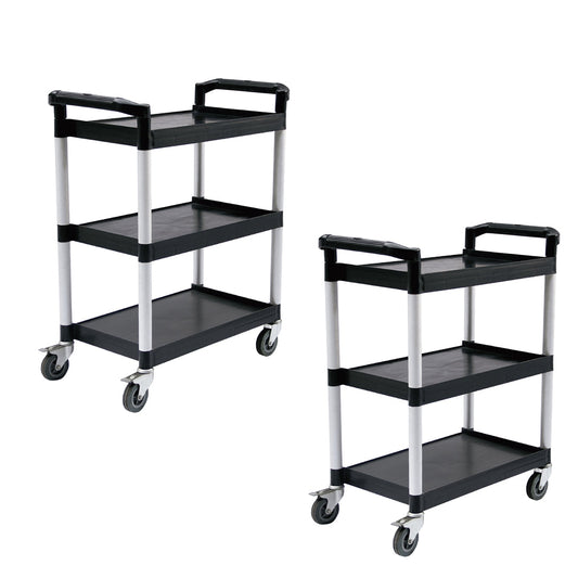 SOGA 2X 3 Tier Food Trolley Portable Kitchen Cart Multifunctional Big Utility Service with wheels 830x420x950mm Black