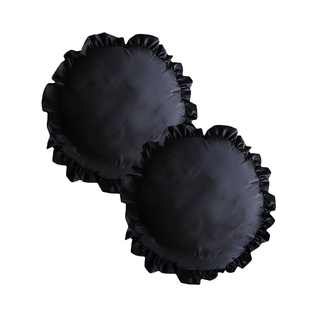 SOGA 2X 45cm Black Vintage Lotus Edge Round Pillowcase – Butterfly Accent