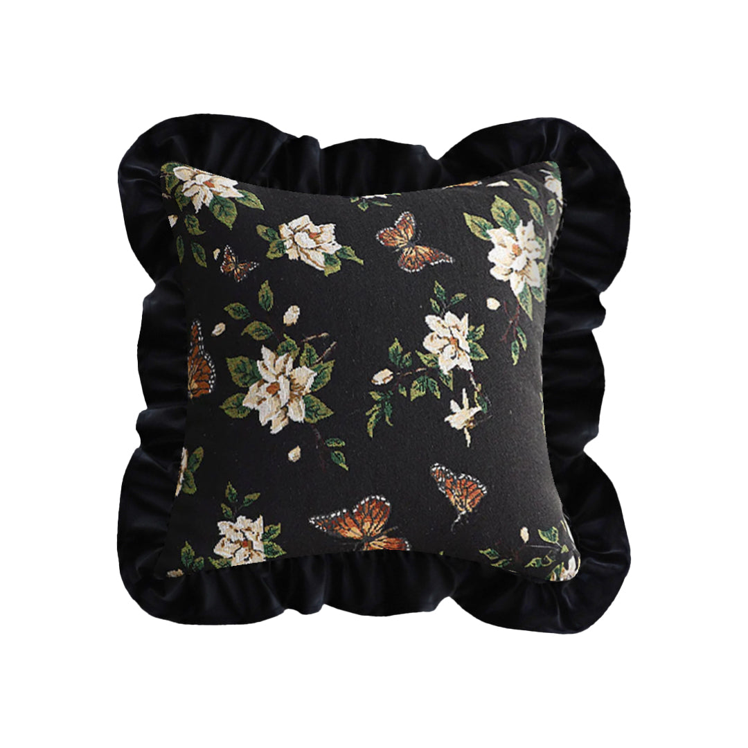 SOGA 45cm Square Vintage Decorative Embroidered Black Throw Pillowcase