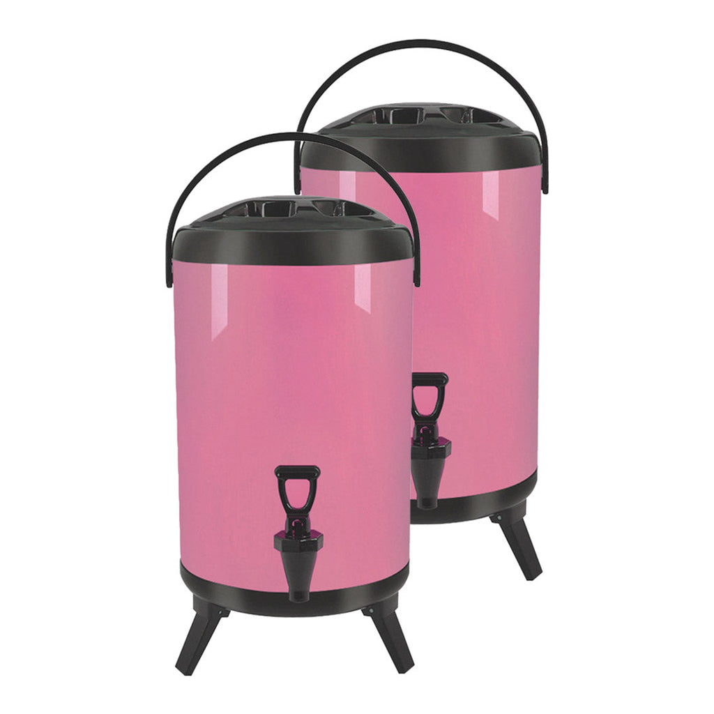 SOGA 2X 3.7 Gal Stainless Steel Insulated Milk Tea Barrel Hot and Cold Beverage Dispenser Container with Faucet Pink