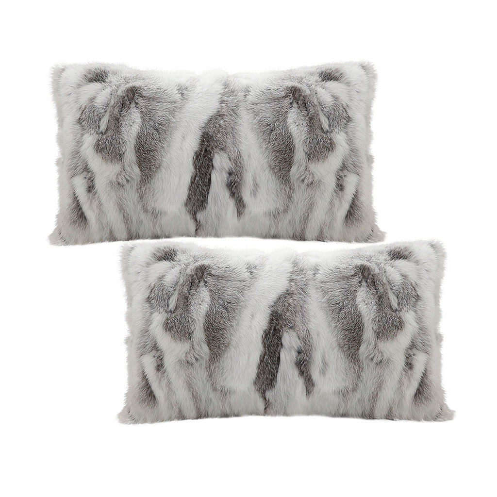 SOGA 2X 30x50cm Luxury Faux Fur Pillowcase (Gray/White)