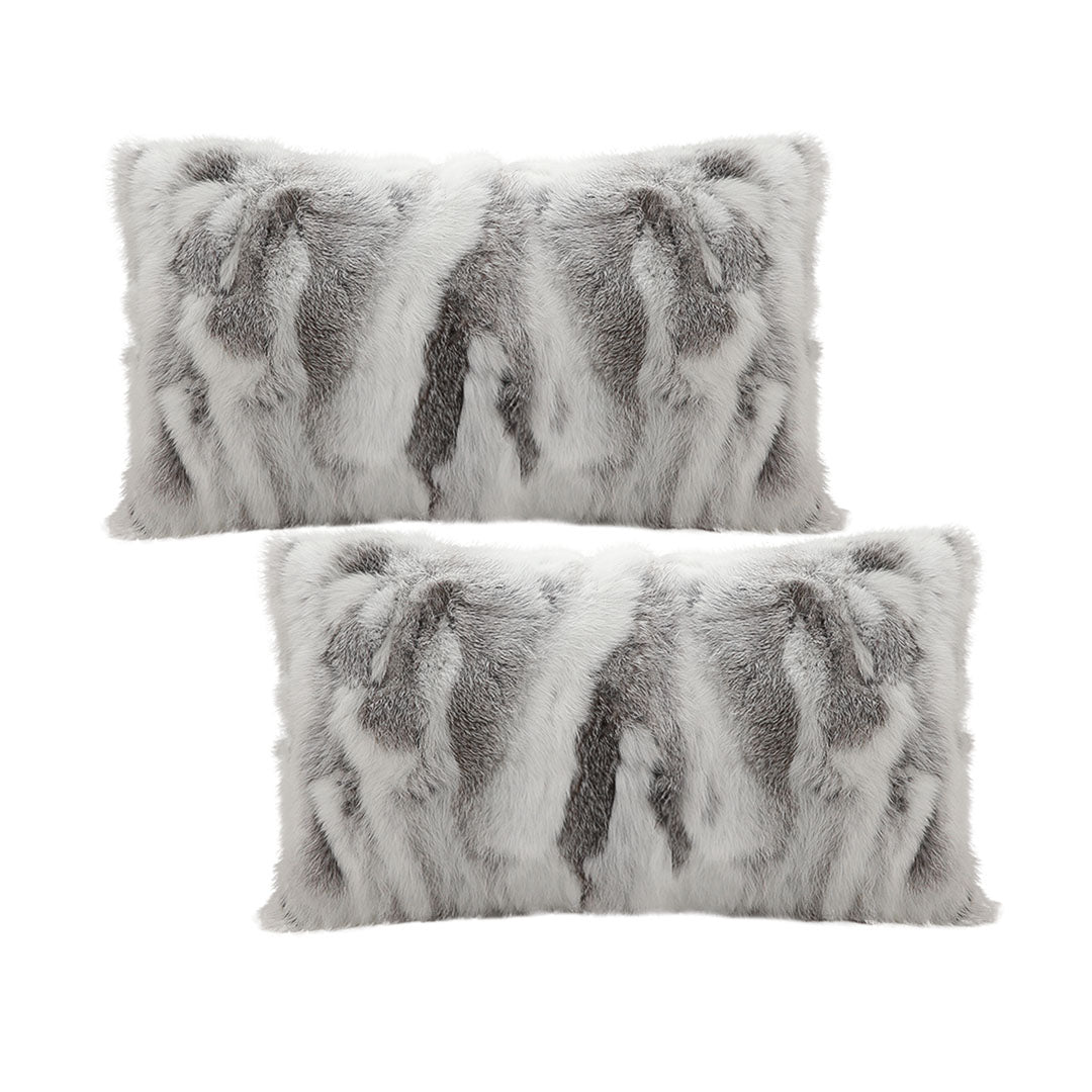 SOGA 2X 30x50cm Luxury Faux Fur Pillowcase (Gray/White)