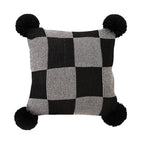 SOGA 45cm Modern Comfort Black & Gray Gingham Pillowcase with Pom Poms