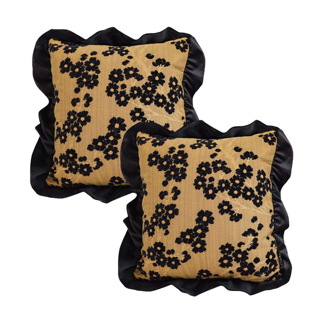 SOGA 2X 45cm Velvique Floral Ruffle Pillowcase – Mustard Gold