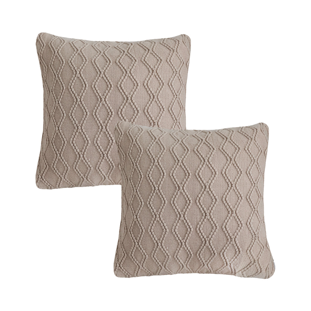 SOGA 2X 45cm Warm Beige Diamond Knit Pillowcases – Soft Decorative Cushion Covers for Sofa, Bed & Home Décor