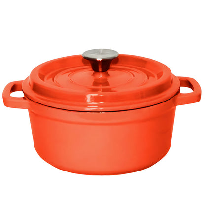 SOGA Cast Iron Enamel Porcelain Stewpot Casserole Stew Cooking Pot With Lid 5L Orange 26cm