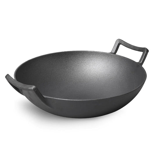 SOGA 32cm Commercial Cast Iron Wok FryPan Fry Pan with Double Handle