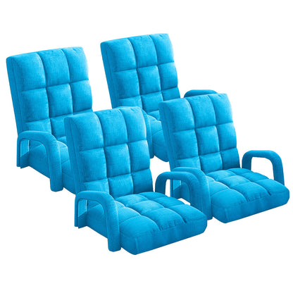 SOGA 4X Foldable Lounge Cushion Adjustable Floor Lazy Recliner Chair with Armrest Blue